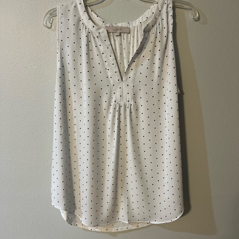 Loft Large White and Black Polkadot Sleeveless Top